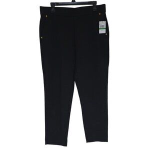 Michael Kors Womens Black Slim Fit Pants With Gold Button Accents